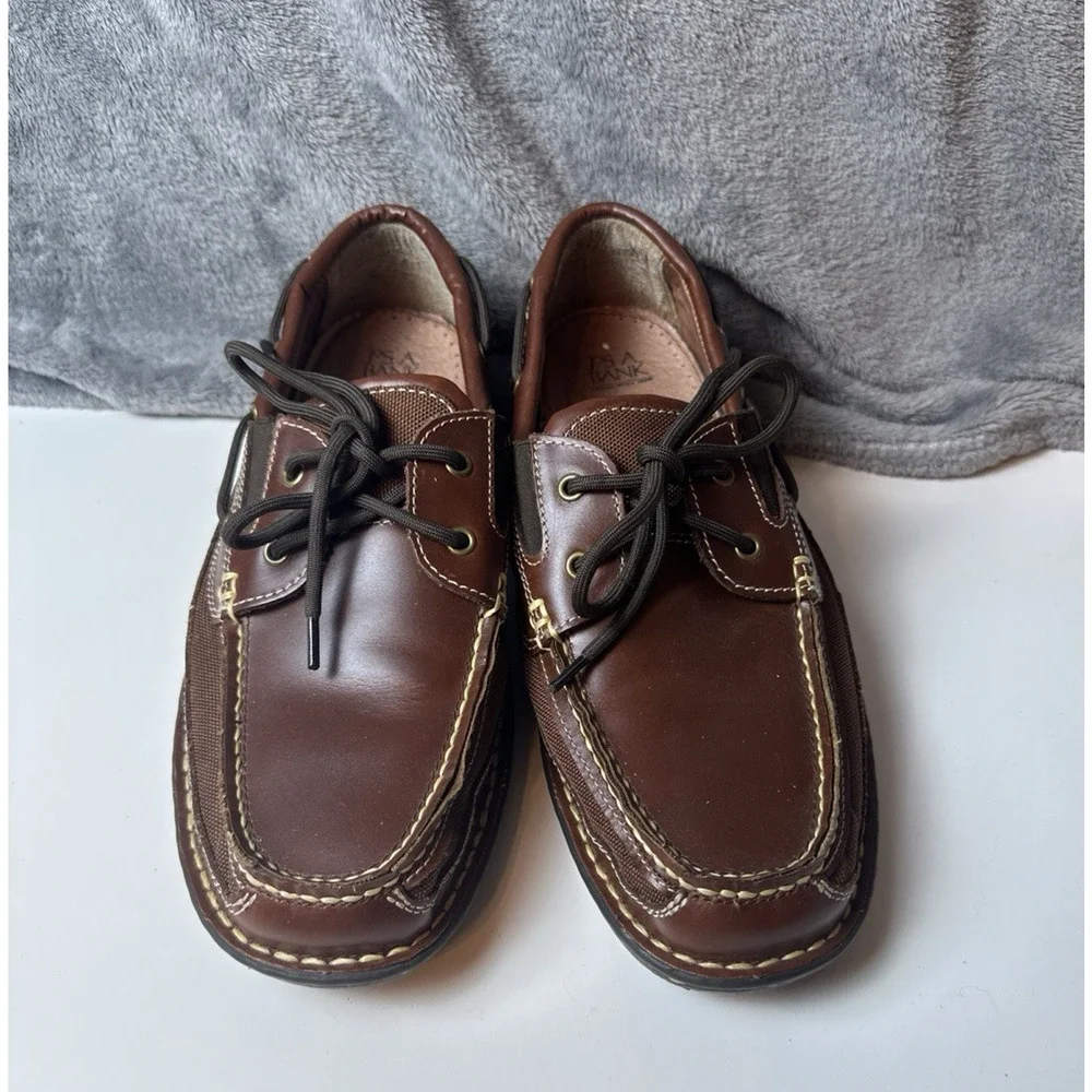 Jos. A. Bank Mens Brown Leather Boat Loafer Shoes Lace Up Rubber Sole SlipOn 9.5